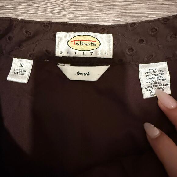 Vintage Talbots Chocolate Brown Eyelet Embroidered Cropped Pants Women 8 Fall - Picture 4 of 8